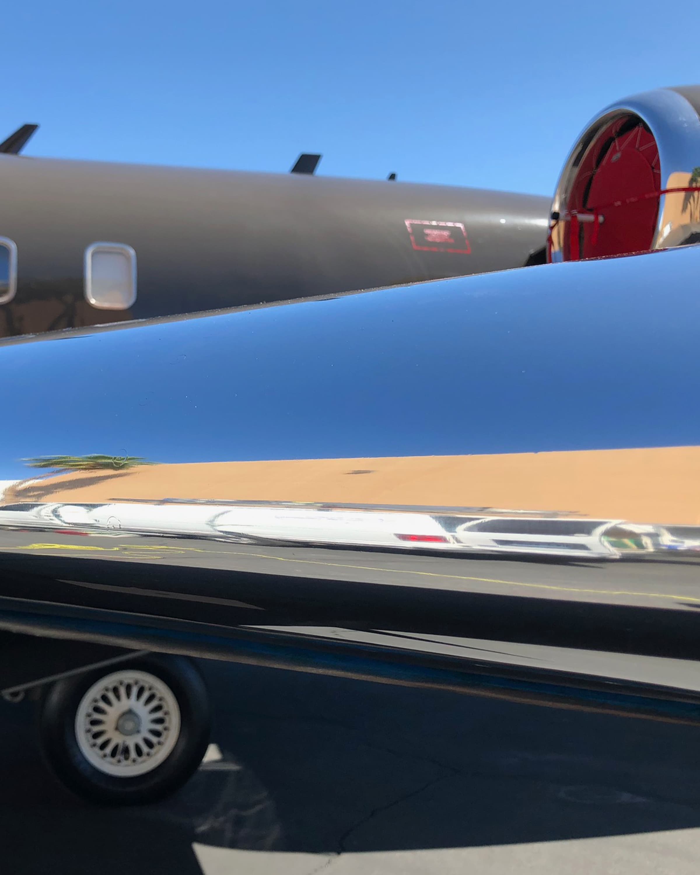 Polished blue bodywork and aircraft brightwork